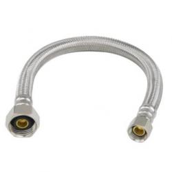 BRAIDED STAINLESS STEEL FAUCET CONNECTOR 3/8 INCH COMPRESSION X 1/2 INCH FIP X 12 INCH LENGTH