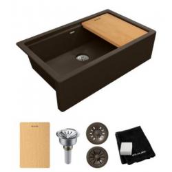 ELXUFP362010CNO QUARTZ LUXE 10 INCH APRON FARMHOUSE WORKSTATION SINK KIT W/PERFECT DRAIN CHESTNUT