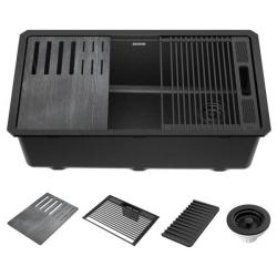 75B933-33S-BL EVEREST 32 INCH GRANITE COMPOSITE WORKSTATION UNDERMOUNT SINGLE BOWL SINK WITH ACCESSORIES METALLIC BLACK